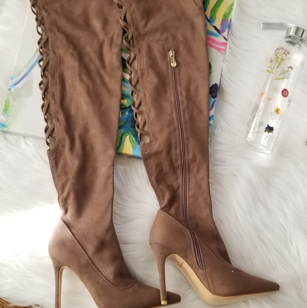 Cape Robbin Taupe OTK Drawstring Boot